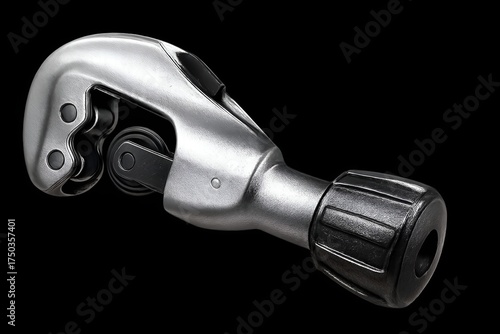 Professional pipe cutter tool, isolated and detailed, clean metallic finish, transparent background.
