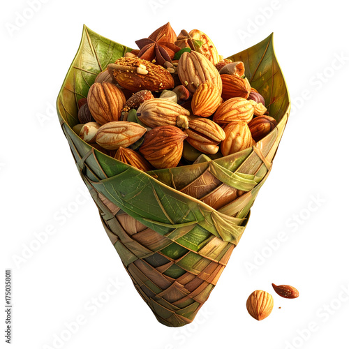 Wallpaper Mural Vibrant Mixed Nuts and Superfoods in Artisanal Leaf Cone. Healthy Snack, Gourmet Ingredient, Natural Energy on Black. Torontodigital.ca