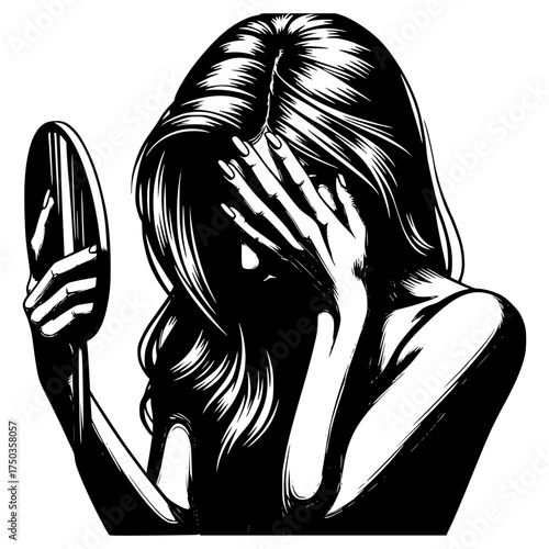 Girl hiding her face with hand vector image illustration