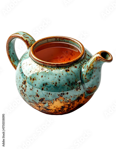 Wallpaper Mural Rustic Artisan Ceramic Teapot with Hot Brewed Tea on Black. Elegant, Teal Glazed Stoneware for Relaxation & Comfort. Torontodigital.ca