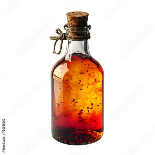 Wallpaper Mural Mysterious Fiery Elixir in Glass Bottle with Cork Stopper & Twine, Vibrant Red-Orange Bubbling Liquid Isolated on Black. Magic Potion, Science, Alchemy Concept. Torontodigital.ca