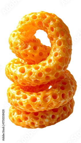 Wallpaper Mural Vibrant Orange Porous Snack Rings Stacked on Black Background - Macro Food Texture Torontodigital.ca