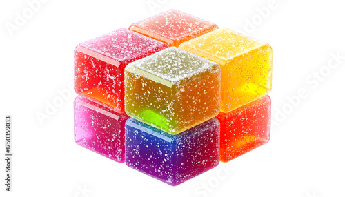 Wallpaper Mural Vibrant Rainbow Gummy Candy Cubes with Sparkling Sugar Coating on Black Background - Delicious Chewy Jelly Sweets Stacked for Confectionery, Dessert & Snack Concepts Torontodigital.ca