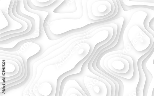 Topographic paper cut background design. 3d Paper cut white background. Flowing wavy layers with shadow effect.