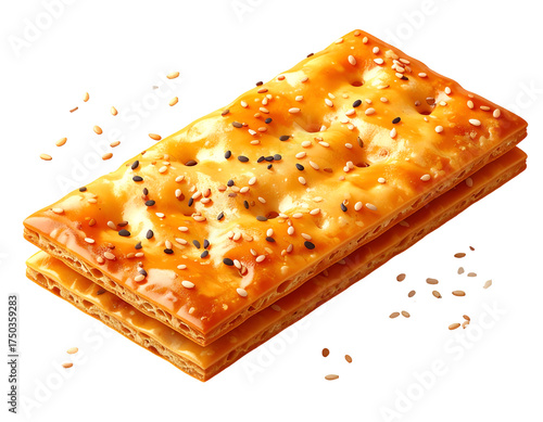 Wallpaper Mural Golden Sesame Crackers Stack Isolated on Black. Appetizing Crispy Biscuits for Savory Snack, Appetizer, or Food Product Advertising and Packaging Design. Torontodigital.ca