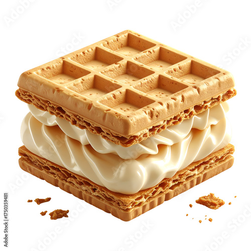 Wallpaper Mural Gourmet Waffle Sandwich with Whipped Cream Filling Isolated on Black. Delicious Crispy Dessert, Sweet Snack, or Breakfast Treat. Torontodigital.ca