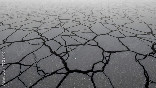 Cracked Asphalt Texture High-Angle View, Abstract Pattern, Damage and Surface Detail