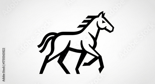 Minimalist horse outline illustration, featuring a simple yet elegant design with bold lines and shapes