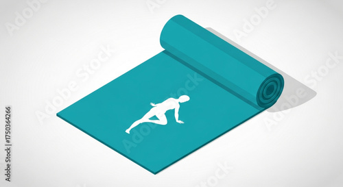 Isometric yoga mat with silhouette of person doing yoga vector illustration of fitness equipment