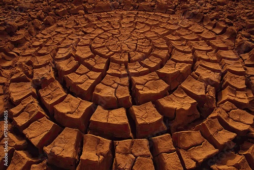 Cracked earth forms spiral pattern