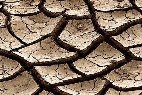 Cracked beige earth, textured surface with dark separating lines
