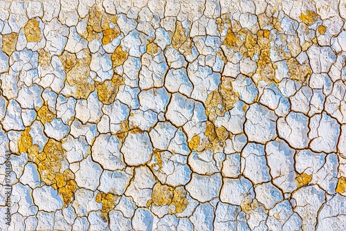 Dry cracked white surface reveals yellow underneath