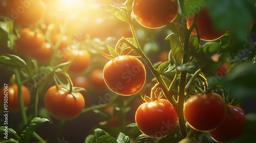 A tomato plant with floating fruits surrounded