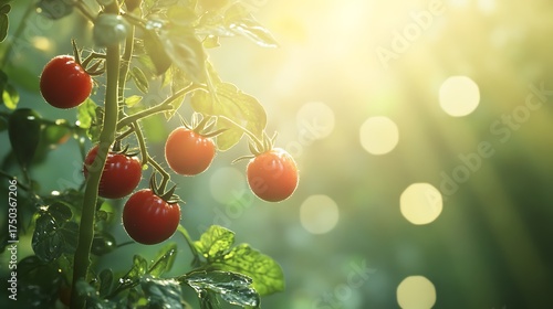 A tomato plant with floating fruits surrounded