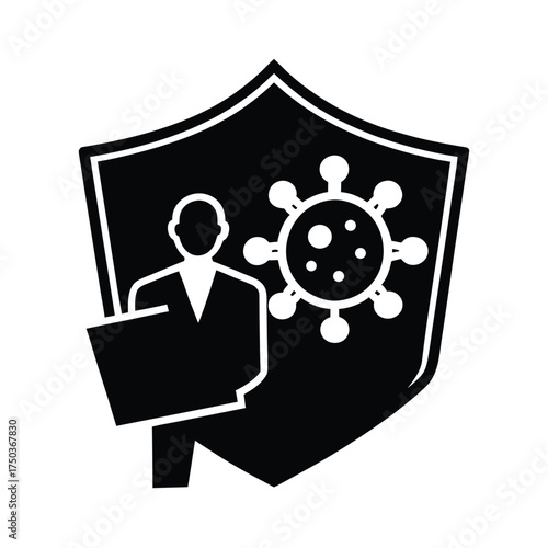 Professional Installing Antivirus Software To Protect Computer Vector Silhouette On White Background  