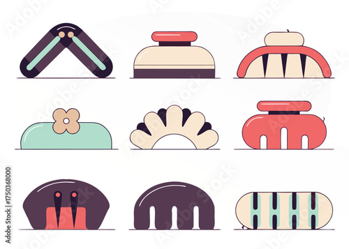 Hair accessory icons solid filled icon set of hair clips and combs hair pin hair tie