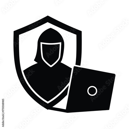 Person Using Vpn To Protect Privacy Vector Silhouette On White Background  