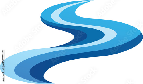 Abstract blue wave flowing shape on white background