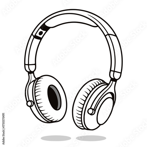 Headphones on white background, Black DJ headphones with microphone and audio equipment isolated on a white background for music listening.