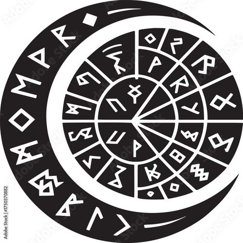 Mystical rune circle with crescent moon, spiritual astrology design for your creative projects now