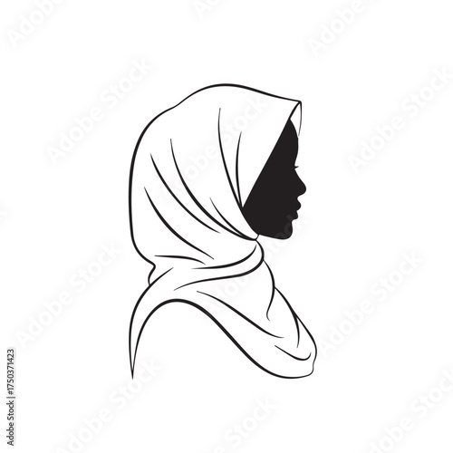 Elegant black and white silhouette of a woman wearing a hijab