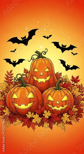 Halloween Pumpkins and Bats - A Spooky Autumn Celebration.