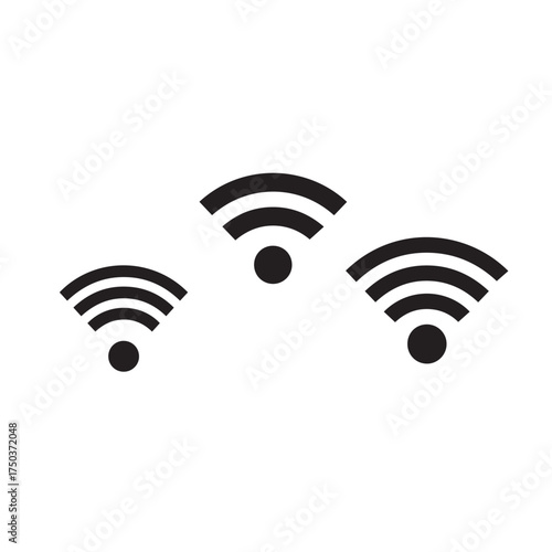 Three black wifi signal icons on a plain white background