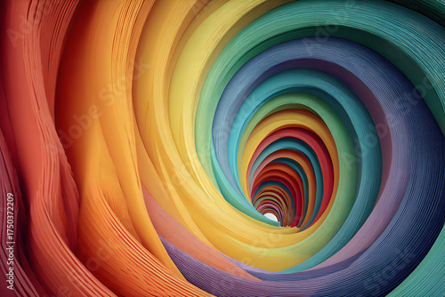 Abstract rainbow spiral swirl pattern background with light texture and artistic fractal motion