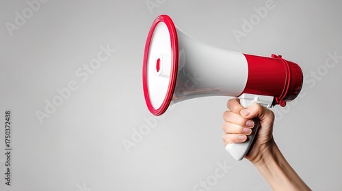 Red and White Megaphone in Hand – Announcement and Communication Concept