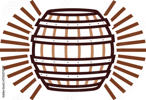 Rustic wooden barrel with sunburst rays illustration