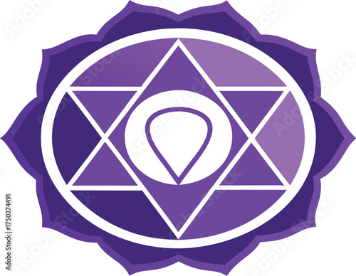 Purple third eye chakra symbol with lotus petals and star