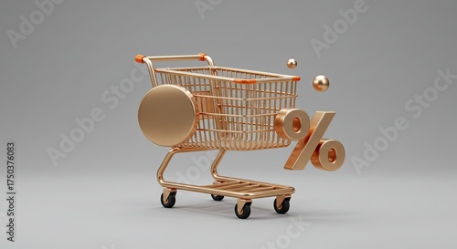 Score Incredible Deals Now with Golden Shopping Cart and Floating Percentage Sign, Promising Massive Savings and Unbeatable Offers for Smart Shoppers Today