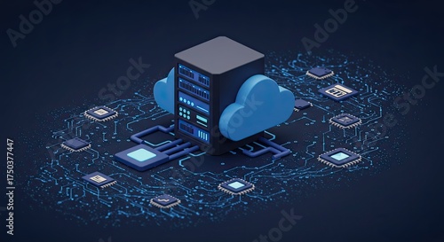 Modern cloud server technology with data center and secure digital network for business solutions and innovations