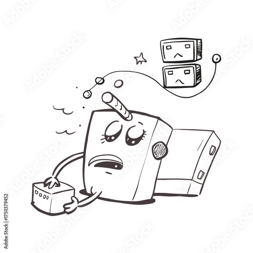 A Robot Trying To Sleep But Dreaming Of Coding Funny Ai Concept Vector Illustration  