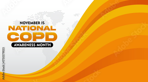 COPD Awareness Month. Observed every year on November. With orange ribbon awareness. Suitable for banner,  poster, social media and background design