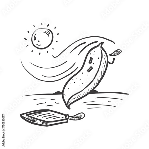 A Banana Using Sunscreen On The Beach Funny Summer Vector Illustration Concept Art  