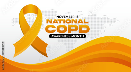 COPD Awareness Month. Observed every year on November. With orange ribbon awareness. Suitable for banner,  poster, social media and background design