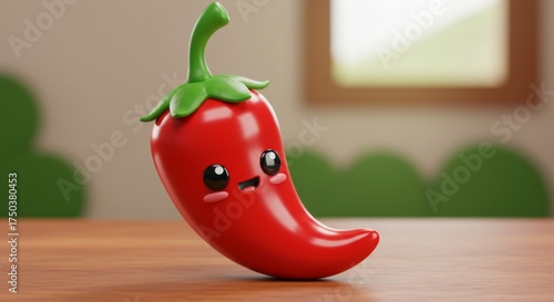 Cute cartoon red chili pepper with happy expression