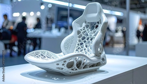 White 3D Printed Chair Model on Display