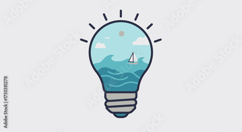 Ocean Lightbulb Holding a Lonely Paper Boat