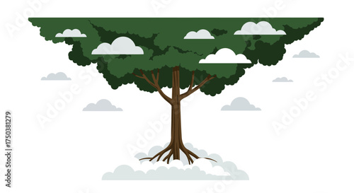 Upside-Down Tree with Cloud Roots in Heaven