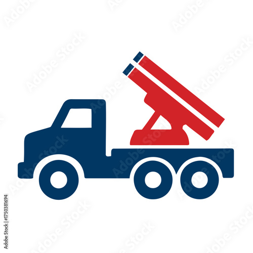 Vector illustration of a blue truck with red missile launchers on its flatbed design