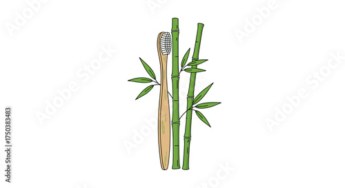 Natural bamboo toothbrush with leaves and stems for eco friendly oral hygiene.