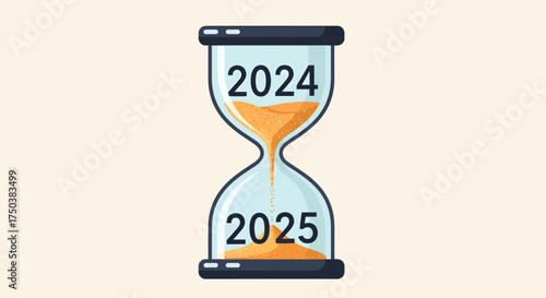 Hourglass Symbolizing Transition from 2024 to 2025, Digital Illustration in Minimalist Style
