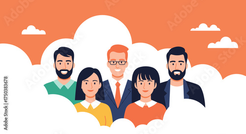 A diverse group of people standing together as a united team in a bright and positive environment.