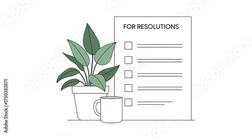 A Plant, Checklist, and Coffee Setup for Motivation at Home