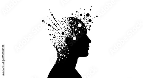 Silhouette of a Thinking Man with Abstract Neural Network.