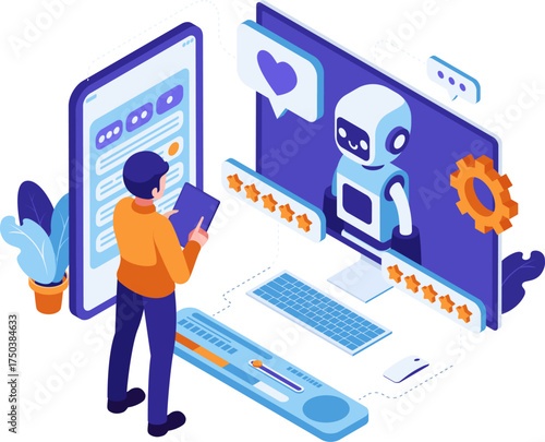 Isometric AI Powered Customer Support Interaction with User