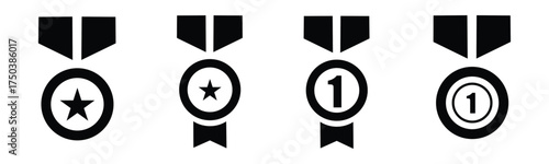 award & trophy icon set. winner medal vector set