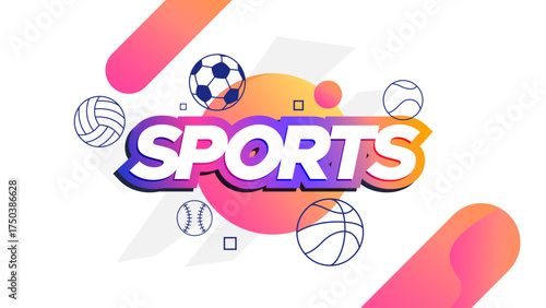 Sports event illustration with various game balls in modern colorful style. National Sports Celebration. Suitable for tournament posters, sport banners, competitions, athletic promotional designs. 